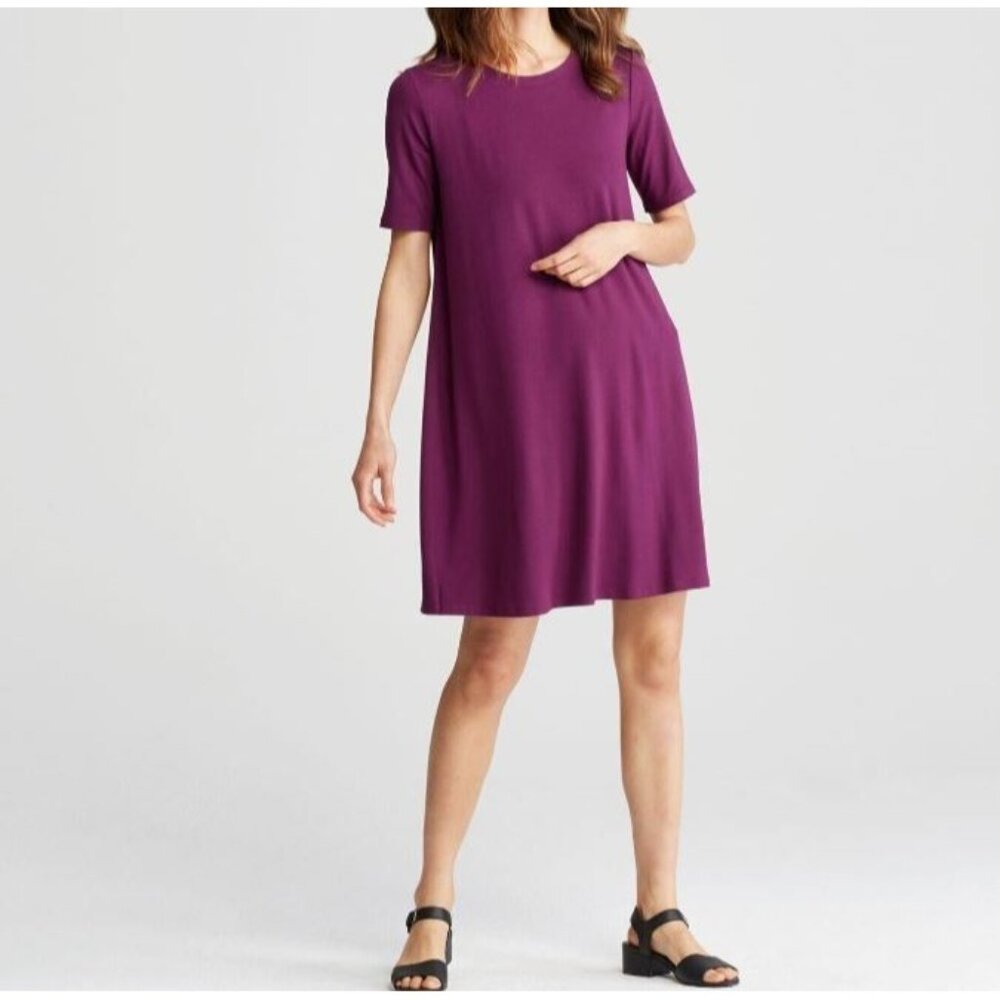 Eileen Fisher Viscose‎ Jersey Round Neck Half Sleeve Shift Dress Purple Plus 3X